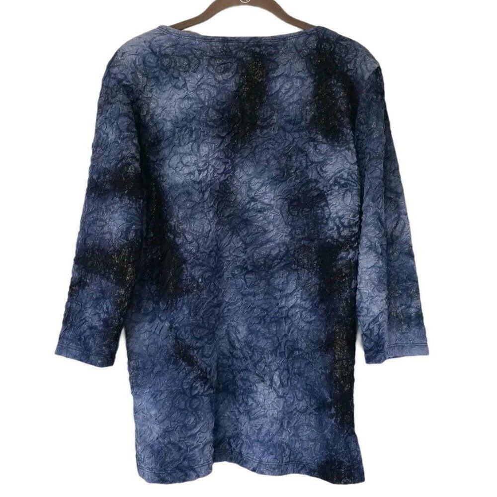 BonWorth Blue Shirt Size Xs Generous Fit Gold Sparkle Textured 3/4 Sleeve - Picture 2 of 5
